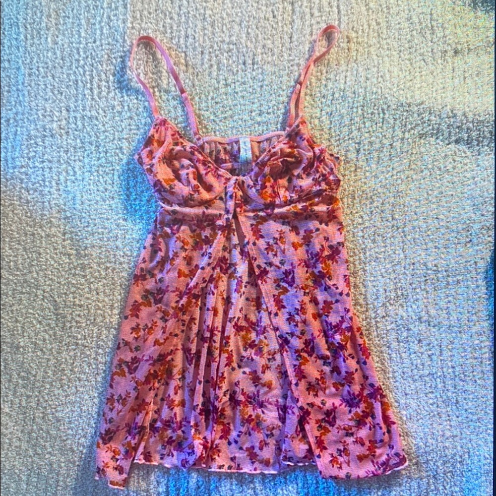 Floral Pink Dress with Spaghetti Straps